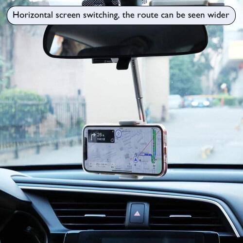Cell Phone GPS 360 Degree Holder Mount Vehicle GPS Car Rearview Mirror Smartphone Stand Bracket Mobile Phone Portable Supplies