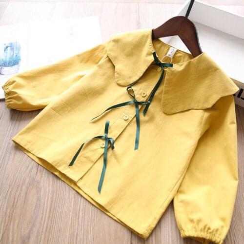 Girls bloues fall new baby girls bow cotton long shirts kids top wholesale