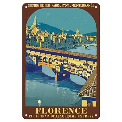 Florence, Italy - FIRENZE, Ponte Vecchio - Chemins de fer de Paris-Lyon-Méditerranée (PLM) Metal Tin Sign