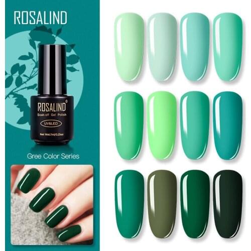 ROSALIND Forest Green Color Series Nail Gel For Nails Art Design Semi Permanent Hybrid Varnishes Base Top Primer Gel Polish