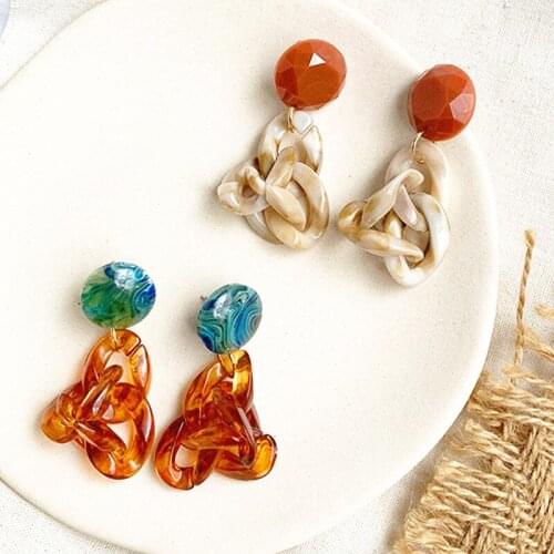 Geometric Circle Personality Chain Acetate Texture Earrings Women Female Ear Jewelry Korean Retro Cold Style Acrylic Earrings