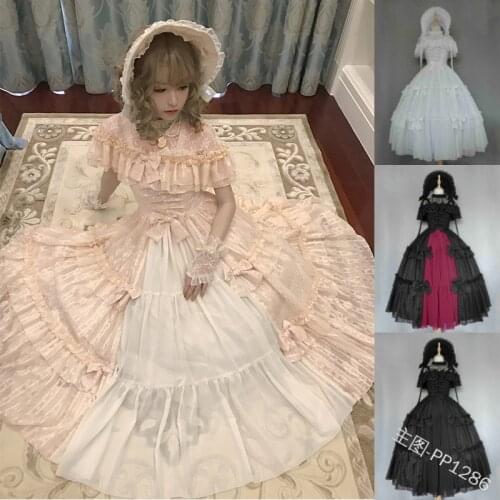 Gothic palace sweet lolita dress retro lace bowknot o-neck high waist victorian dress kawaii girl gothic lolita medieval cosplay