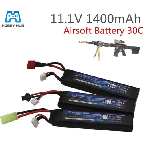 Hobby Hub Water Gun Lipo Battery 3S 11.1V 1400mAh 30C Tamiya Connector AKKU Mini Airsoft BB Air Pistol Electric Toys RC Parts