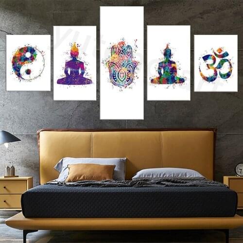 Yoga Art Canvas Painting Poster Hand of Fatima Lotus Meditation Tai Chi Murals Gym Bedroom Home Wall Decor Print Wall Pictures J