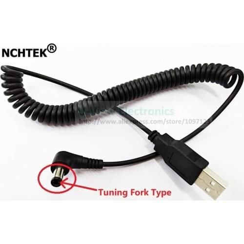 NCHTEK 90 Degree Angled DC 5.5x2.5MM Tuning Fork Male to USB 2.0 A Male Spring Coiled Power Extension Cable/Free Shipping/2PCS
