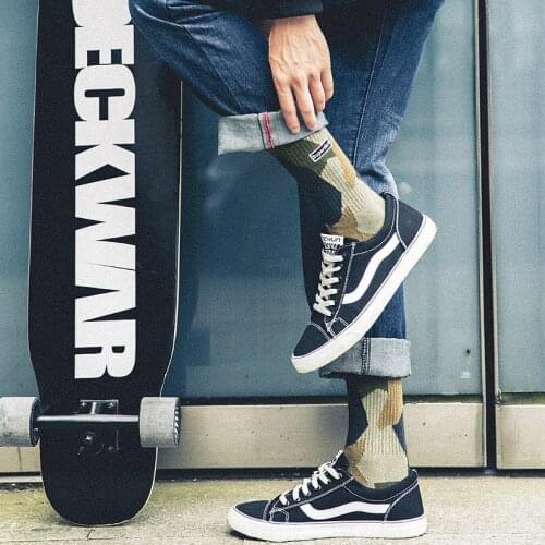 Camouflage Funny Socks Men Cotton Mens Outdoor Sport Jungle Hiking Socks Army Green Clothes Shoes Wear Sokken