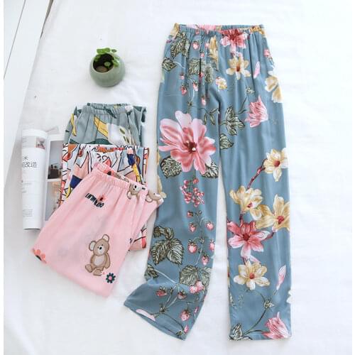 Summer Cotton Silk Women Wide-leg Pajama Pants Thin Style Can Be Worn Outside Artificial Cotton Loose Casual Pantalones De Mujer