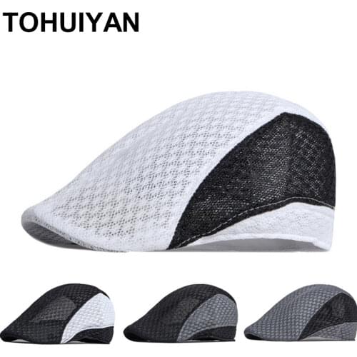 TOHUIYAN Summer Mesh Hats for Men Breathable Boina Masculina Newsboy Caps Outdoor Sun Protection Beret Hat Women Street Flat Cap