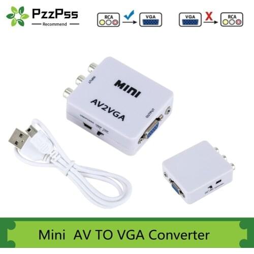 PzzPss 1080P Mini Video Converter RCA AV to VGA Video Converter Converter with 3.5mm audio RCA AV2VGA / CVBS + audio to PC HD TV