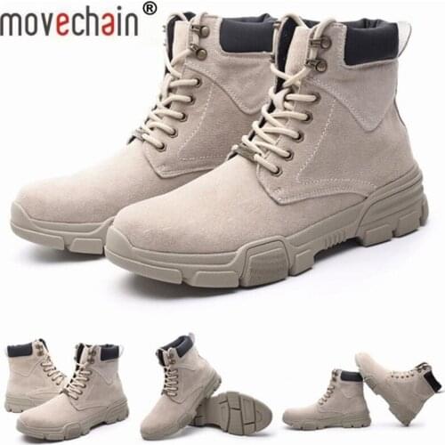 Movechain Mens Suede Leather Lace-Up Martin Ankle Boots Winter Warm Military Boots Man Chelsea Boot Mens Casual Outdoor Shoes