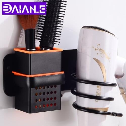 Hair Dryer Holder Gold Wall Mounted Bathroom Shelf Hair Dryer Rack Wall Holder Black Bathroom Shelf Comb Rack Storage Save Space