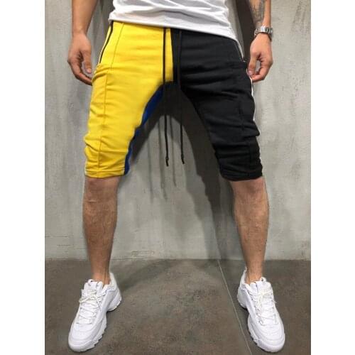 2021 New Mens Five Point Casual Color Matching Design Individual Sports Pants Hip Hop Style Slim Mens Five Point Pants
