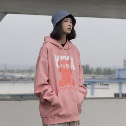 Autumn and winter bear lovers country retro Harajuku loose lazy wind hooded jacket wild men and women student jacket