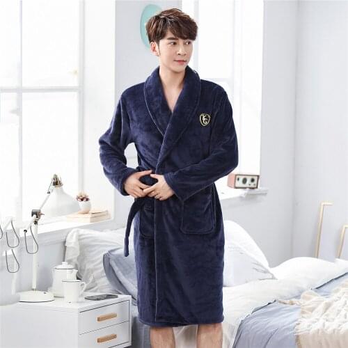 Warm Navy Blue casual Kimono Robe Short Coral Fleece Belt Pyjamas Home Clothing Negligee Winter Flannel Soft Night Wear