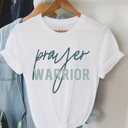Prayer Warrior Print Harajuku Top Women T-shirt Casual Ladies Basic O-collar Short Sleeved Women T-shirt Girl,Drop Ship