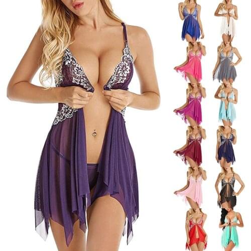 Womens Sexy Lingerie Mesh Nightgown Summer Dress Lace Night Dress Sleepwear Babydoll Nightie Satin Homewear Sexy Nightwear