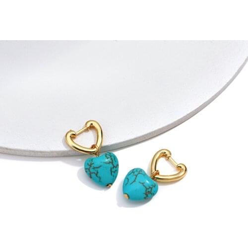 AENSOA Vintage Boho Turquoise Heart Earrings For Women Girl Fashion Ethnic Small Hoop Earring pendant Jewelry Accessories