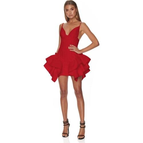 Sexy Women Designer Red Black White Mini Bodycon Spaghetti Strap V Neck Bandage Dress 2021 Ladies Elegant Party Dress Vestidos