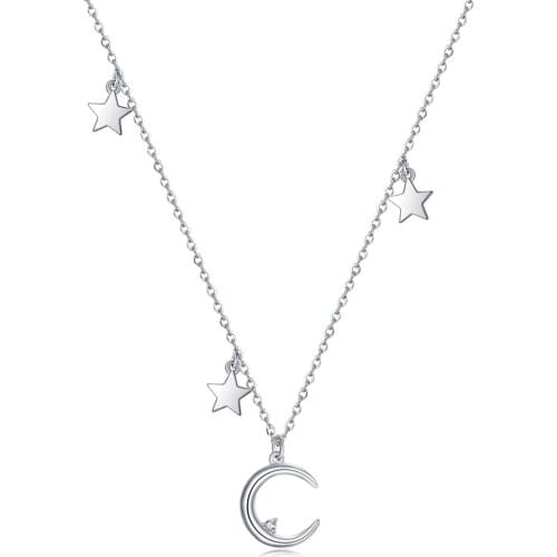 ZOCAI S925 Sliver Star and Moon Women Necklace Pendant for Girl Embellished with Diamond Jewelry with Jewelry Box Gift C00268