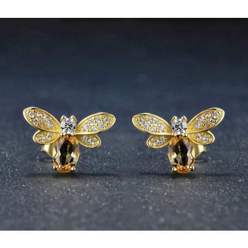 Trendy bee Stud earrings for women Silver plated with AAA Rhinestone stone earring 2018 fashion earing female girl jewelry gift