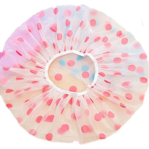 1PCS Color Random Dot Waterproof Shower Cap Thicken Bath Hat Bathing Cap for Women DIA 27.5cm