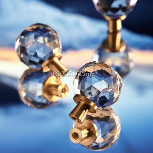 1PCS Crystal Ball + Brass Furniture Handle Nordic Minimalist Wardrobe Door Pens Drawer Cabinet Pulls Cupboard Copper Knobs GF463
