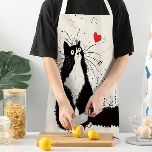 1pc Kitchen Apron Cute Cat Pattern Cooking Apron for Men Women Kitchen Accessories Cotton Linen Aprons Baking Utensils