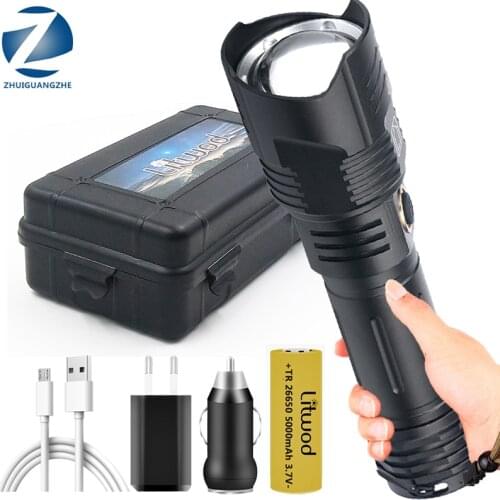 XHP200 Led Flashlight USB Rechargeable Power Bank 18650 26650 Battery Torch Zoomable Aluminum Alloy Lantern 60W fishing lantern