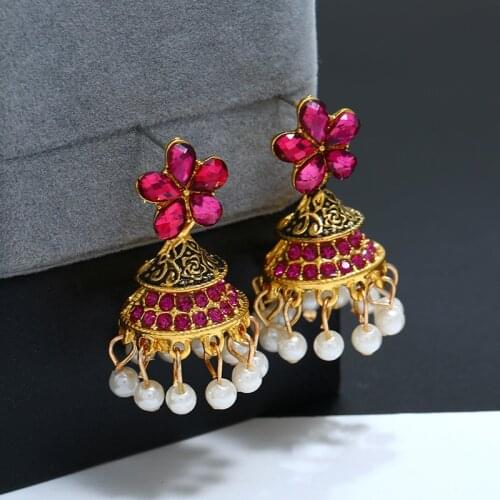 2020 Vintage Thailand Women White Bead Tassel Drop Indian Earrings Jhumka Antique Oxidized Gold Afghan Boho Ethnic Gypsy Jewelry