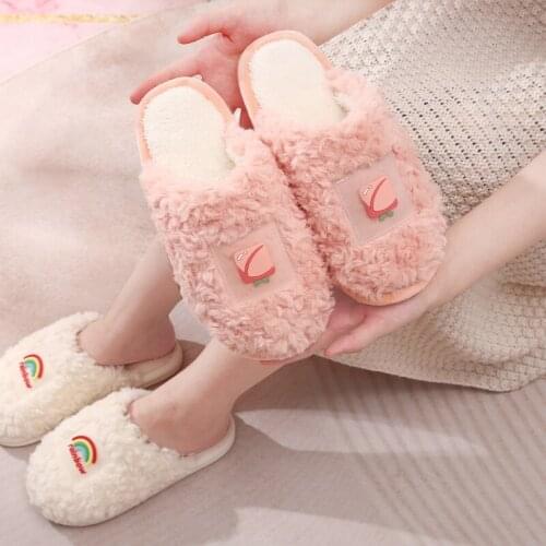 2021 Hot Fluffy Slippers Women Kawaii Strawberry Peach Mango Banana Home Slippers Fruit Fluzzy Slippers for Male Female