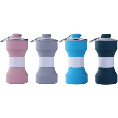 650ml Portable Silicone Folding Water Bottle Mini Outdoor Sports Bicycle Drinkware Telescopic Cups with Hanging Buckle