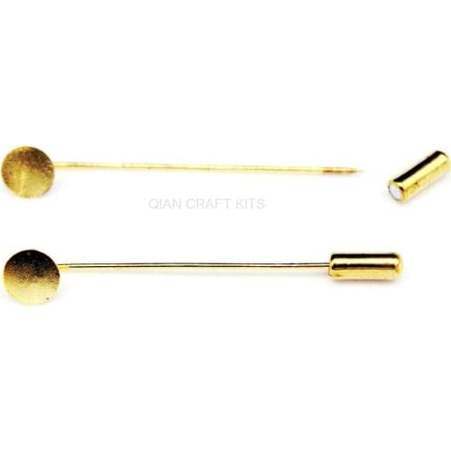 70 sets Gold Brooch Pins, Gold Stick Pin - Craft Supplies, Gold Plated Brass Brooch Pins with 10mm glue pad