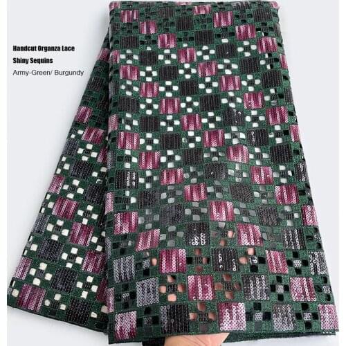 5 yards African Handcut Lace With Sequins Lurex Embroidery Holed Organza Fabric Beautiful Nigerian Traditional Sewing Clothes