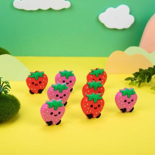 Sunrony 10pcs Silicone Beads Food Grade Baby Teether Strawberry Baby Necklace Different Colors Of Silicone Baby Teething Toys