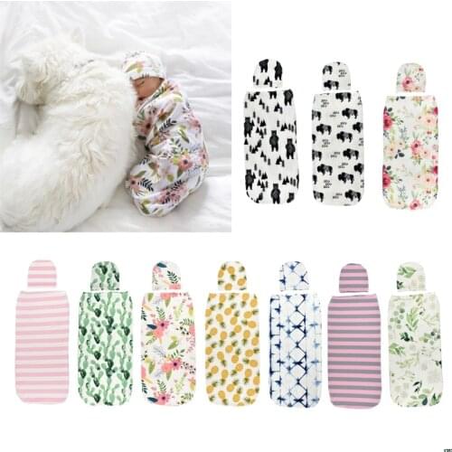 Baby Swaddle Blanket +Cap Newborn Cocoon Wrap Cotton Swaddling Bag Sack Bedding