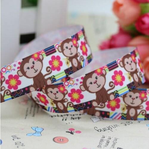 DHK 7/8'' 5yards monkey printed grosgrain ribbon hair bow diy party decoration OEM Wholesale 22mm C890