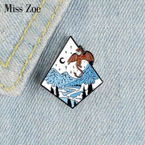 Moonlight Dragon Enamel Pin Custom Fantacy Brooches Bag Clothes Lapel Pin Badge Creative Animal Jewelry Gift for Kids Friend