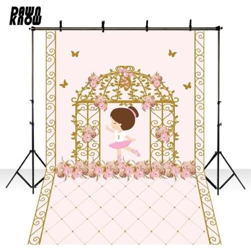 DAWNKNOW Cartoon Girl Photography Background Photocall Baby Photo Shoot Pink Butterfly Backdrops For Children Photo Studio lv685