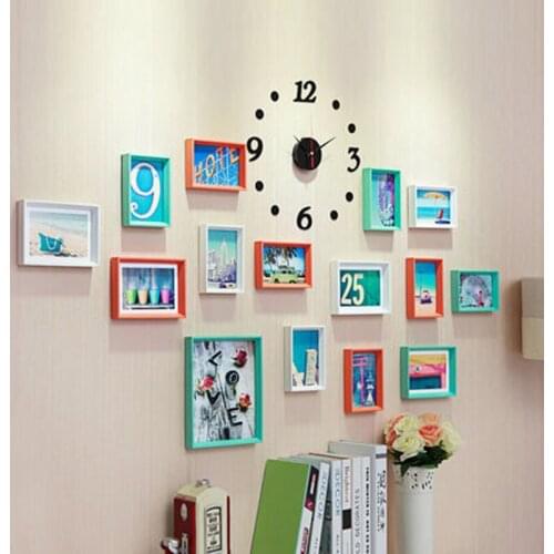 15 pcs Picture frame wall composite wood photo frame living room photo wall wall sicker wedding room Home decore 2016001M