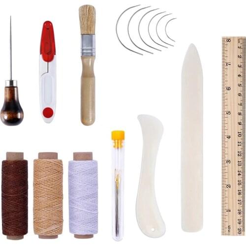 KAOBUY Professional Leather Craft Tools Kit Hand Sewing Wax thread, Curved Needle, Scissors,Leathercraft Accessories