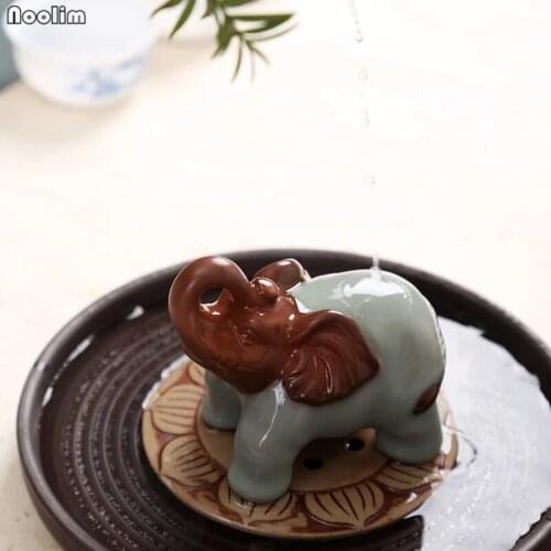 NOOLIM Ceramic Handmade Personality Elephant Tea Pet Purple Clay Ice Cracked Glaze Animal Figurine Home Decoration Ornaments