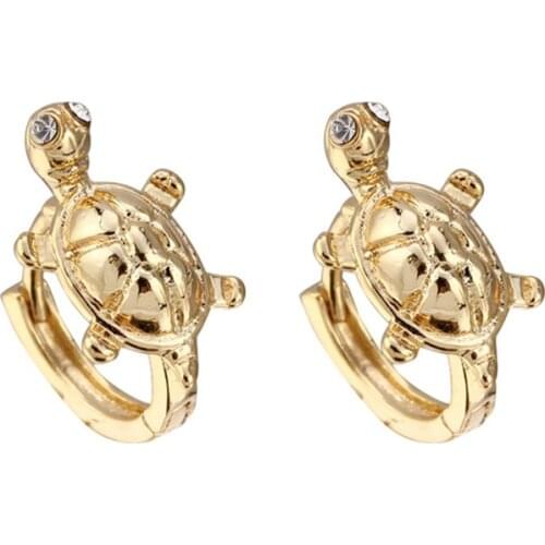 Small Tortoise Girls Earrings Yellow Gold Filled Animal Hoop Earrings for Childrens Kids Baby Lovely Xmas Gif