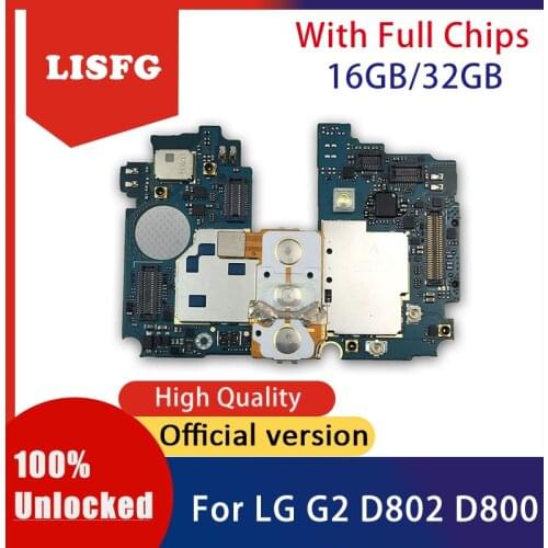 16GB 32GB For LG G2 D802 D800 Motherboard 100% Unlocked Mainboard With Full Chips Android OS Installed Full Function Logic Board