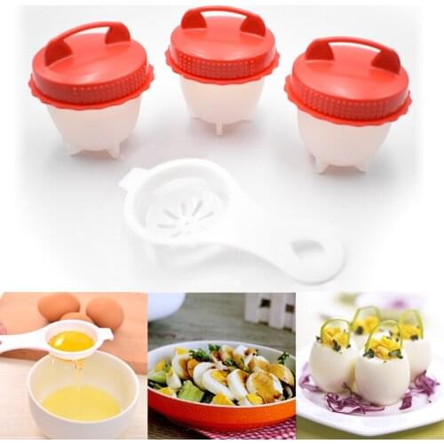 3+1/set Eggs Cooking Cups Hard Boiler Egg System Silicone Egg Poacher Eggs Tools Egg Separator Kitchen Gadget For Breakfast