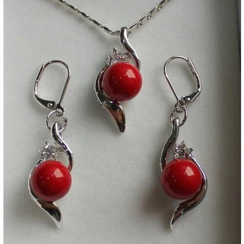 Hot sell Noble- hot sell new - new perfect match jewelry set 10mm red shell pearl pendant & earring