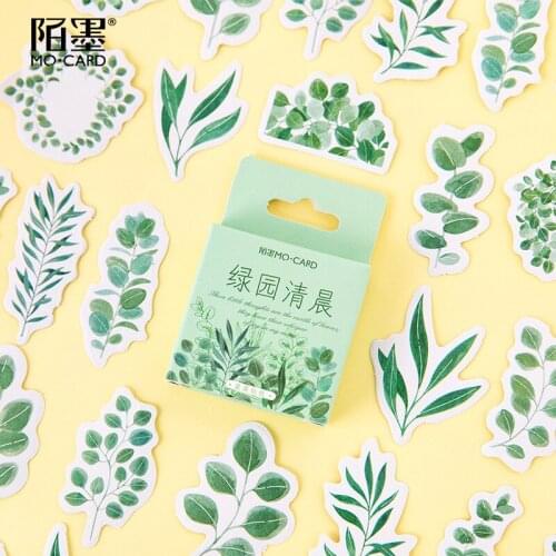Mohamm 45PCS Boxed Sticker Green Park Early Morning Series Creative Fresh Sealing Sticker Flakes Scrapbooking Girl School Suppli