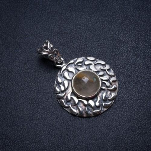 Natural Golden Rutilated Quartz Handmade Unique 925 Sterling Silver Pendant 1 1/2" T2693