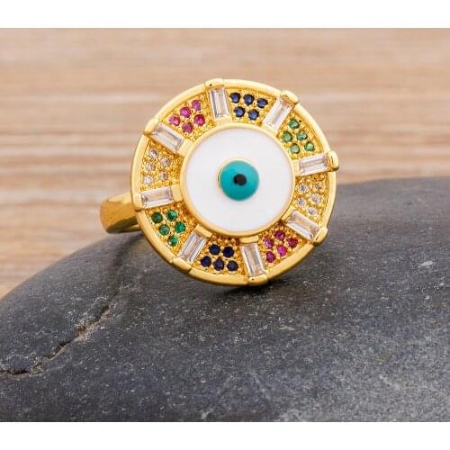 New Arrival Fashion Red/Black/White Colors Evil Eye RingsTop Quality Copper CZ Adjustable Ring Best Party Wedding Jewelry Gift