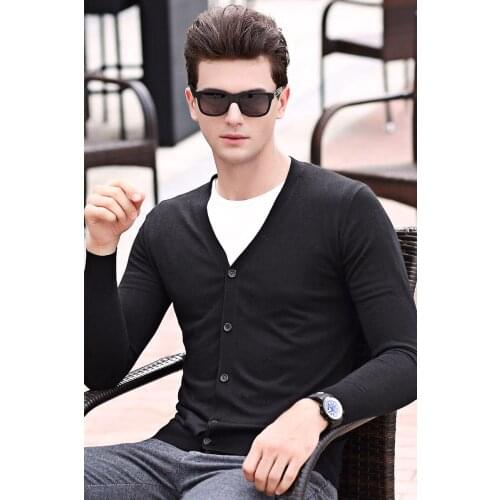 New Men Fashion Classic Solid Color Cashmere Cardigan Male Casual Slim Wool Knitwear Long Sleeve