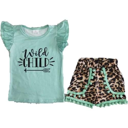 Toddler Girls Outfits Green/Yellow T-Shirt Tunic Top Leopard Shorts Pants For Summer Casual Kids Wear